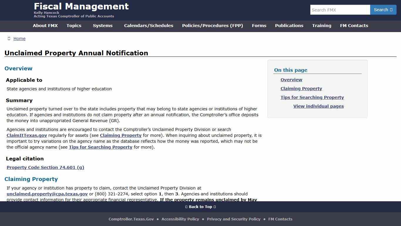 Unclaimed Property Annual Notification