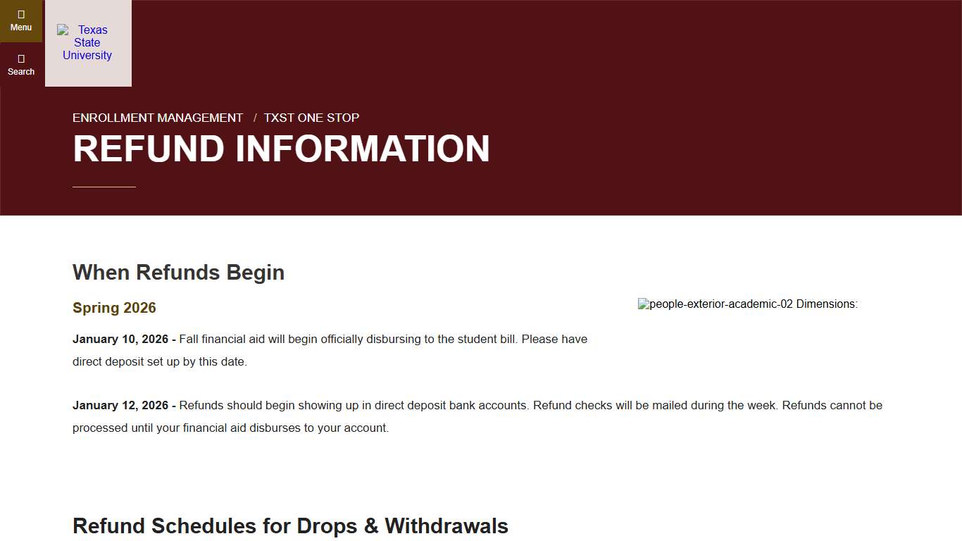 Refund Information : TXST One Stop : Texas State University